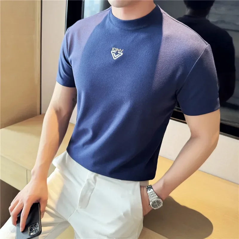 Mini Embroidery Round Neck Men's T-Shirt