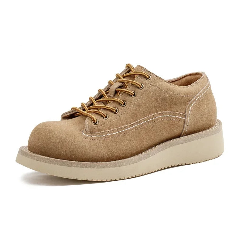 Sand Color Suede Rouns-Toe Sneakers