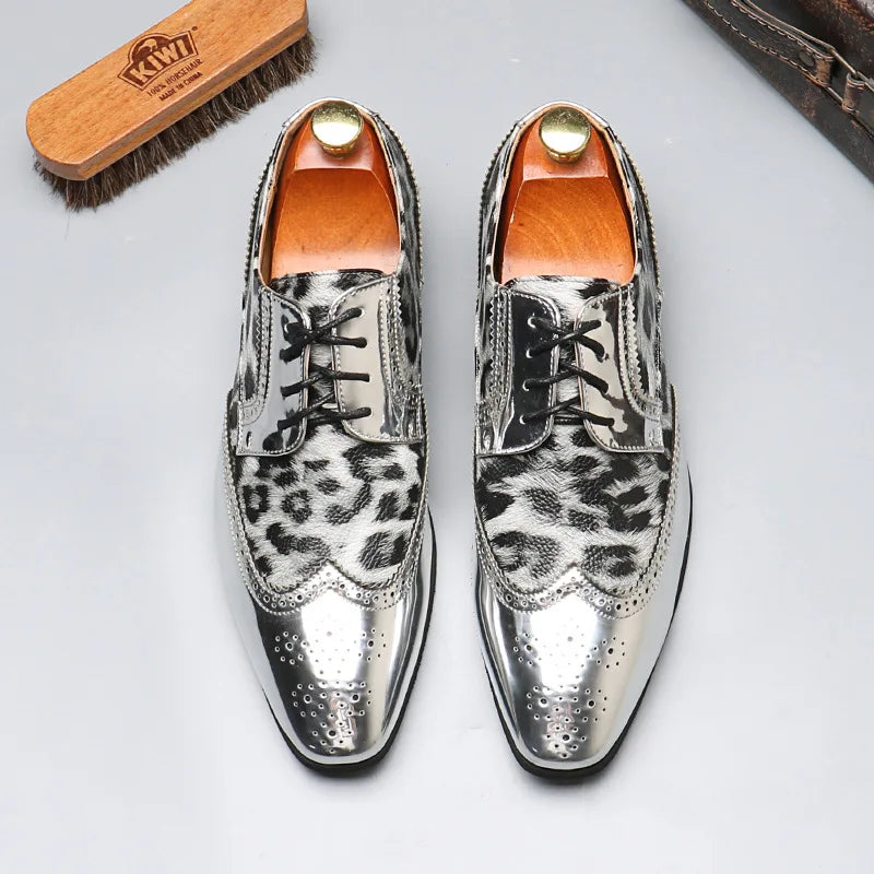 Golden Silver Leopard Men's Shoes