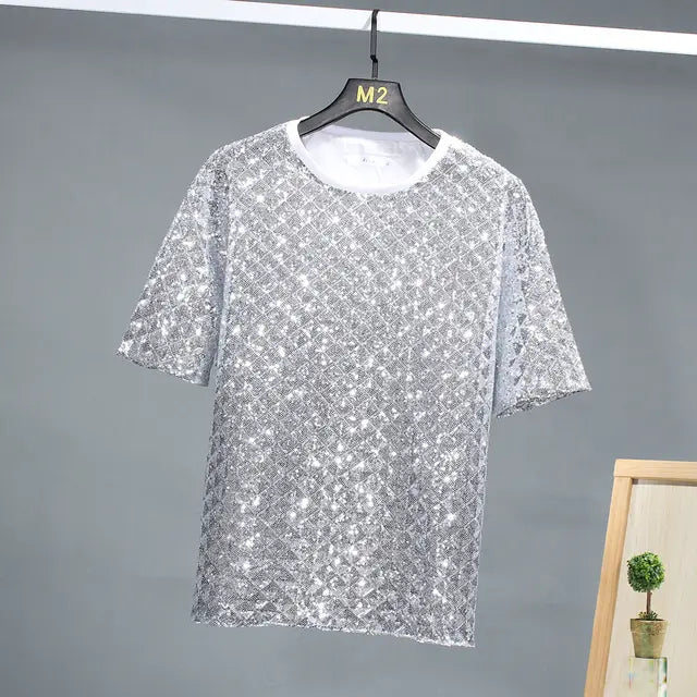 Short Sleeve Sequin Niche Design T-Shirt