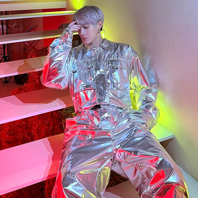 Metallic Color Shiny Loose Jumpsuit