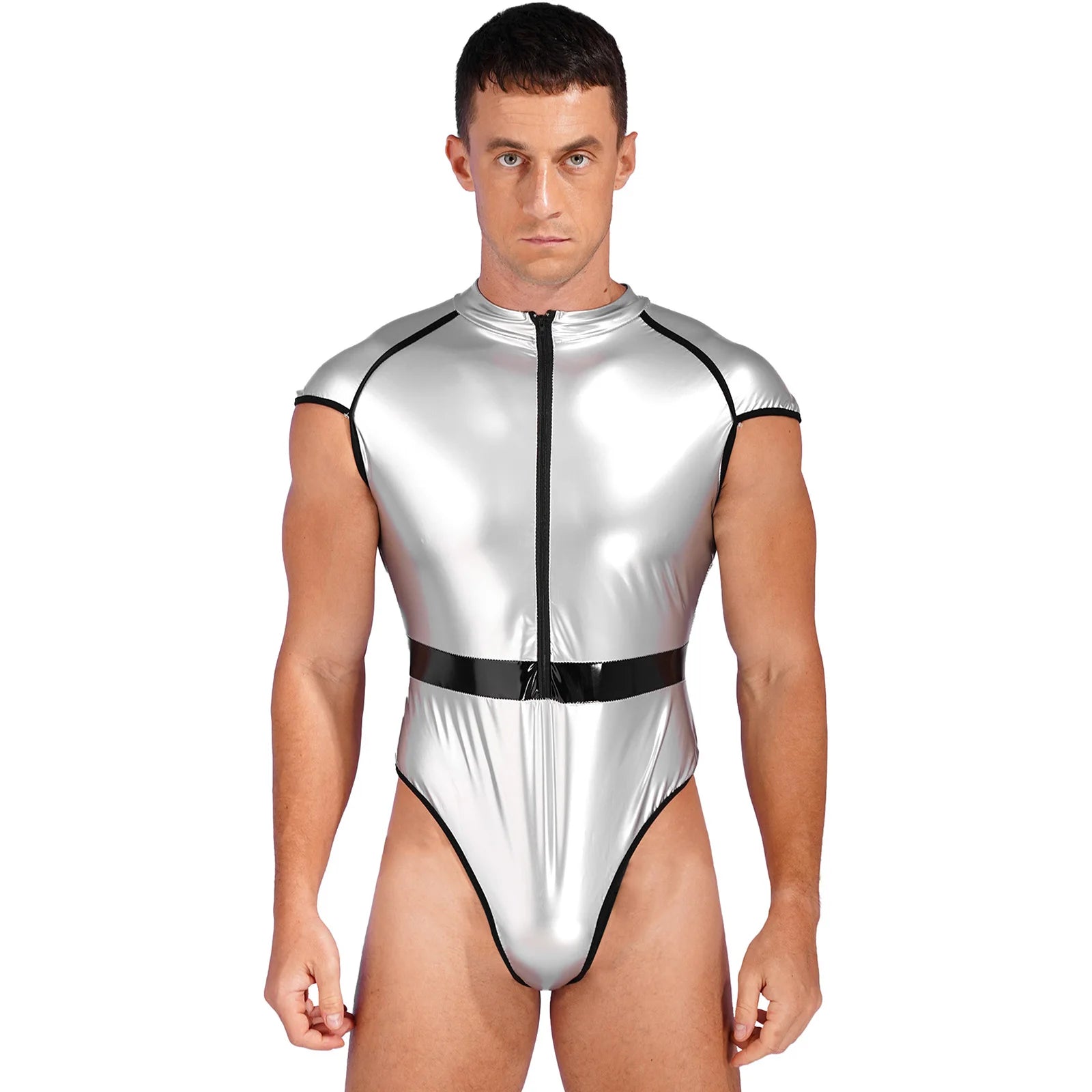 Zipper Front Shiny Solid Bodysuit