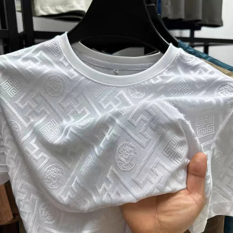 Embossed Jacquard Crew Neck T-Shirt
