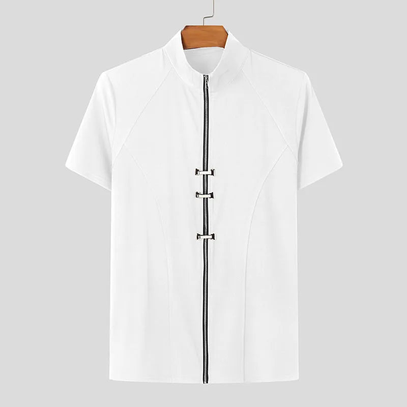 Solid Metal Buckle Zipper T-Shirt