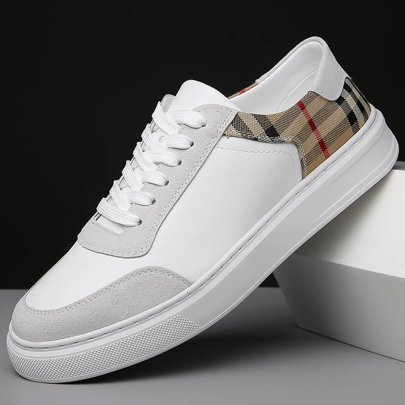 Plaid & Solid Leather Men's Sneakers