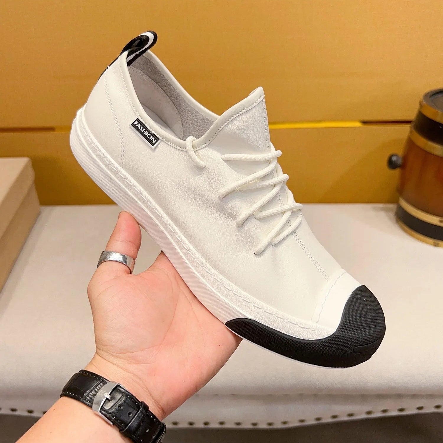 Split Color Black & White Leather Sneakers