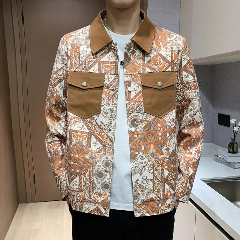 Double-Pockets Geometric Pattern Jacket