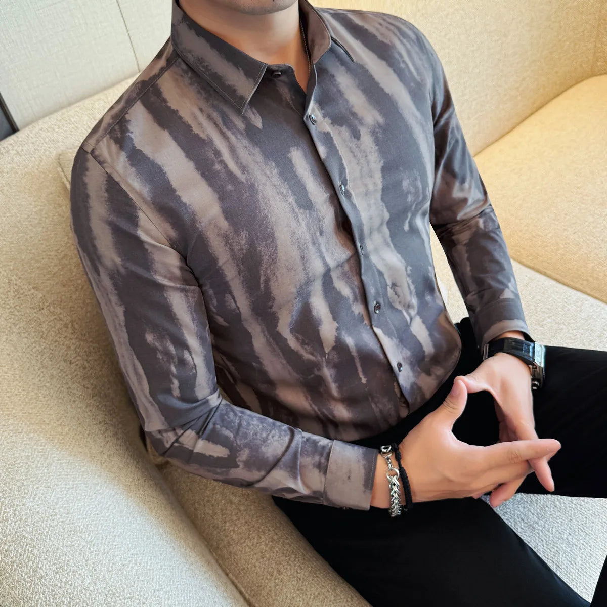 Tie Dye Striped Long Sleeve Shirt