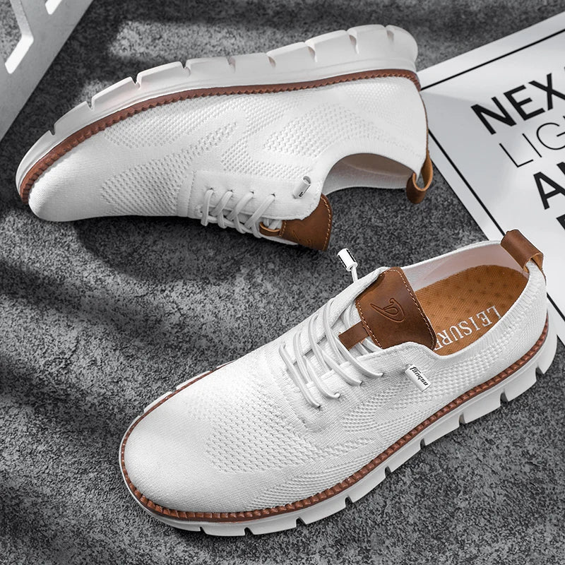 Solid Mesh Breathable Lace-Up Sneakers