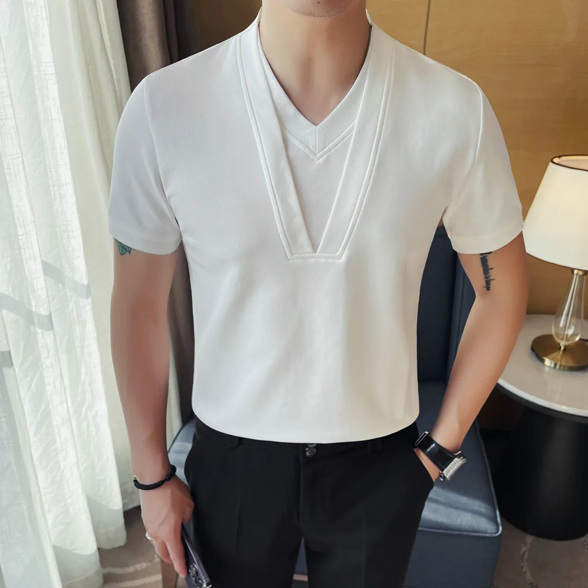 Fake Two V-neck Layers T-Shirt