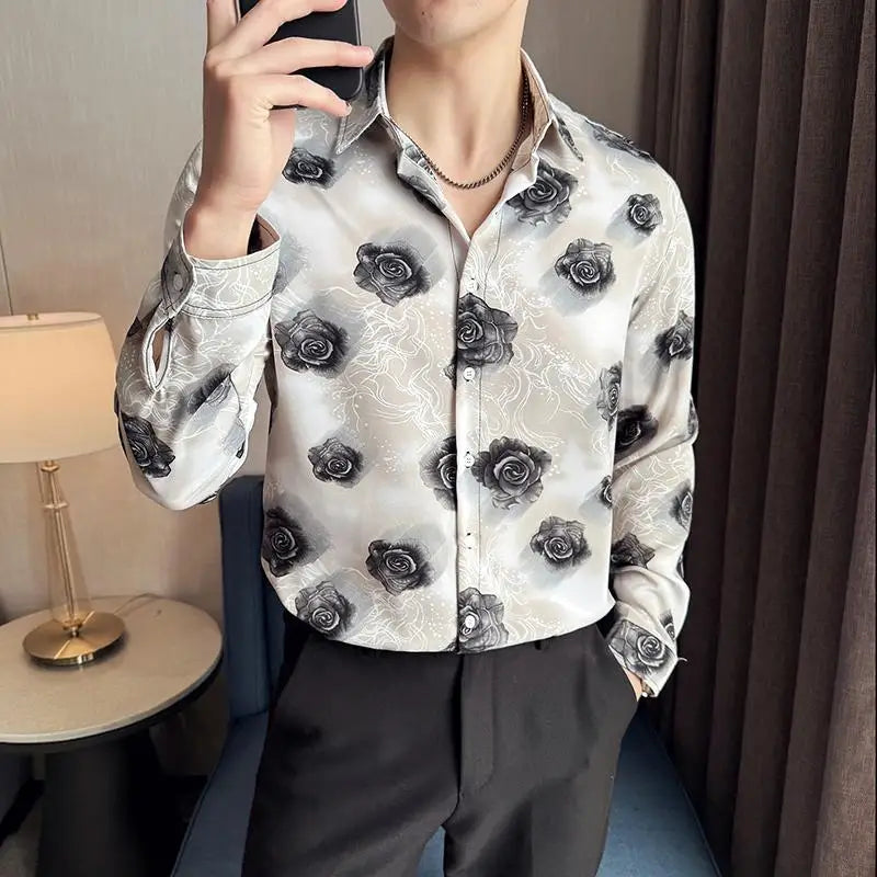 Floral Roses Pattern Long Sleeve Shirt