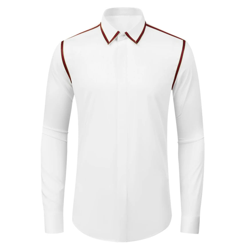 Ribbed Decorative Long Sleeved Men Shirt