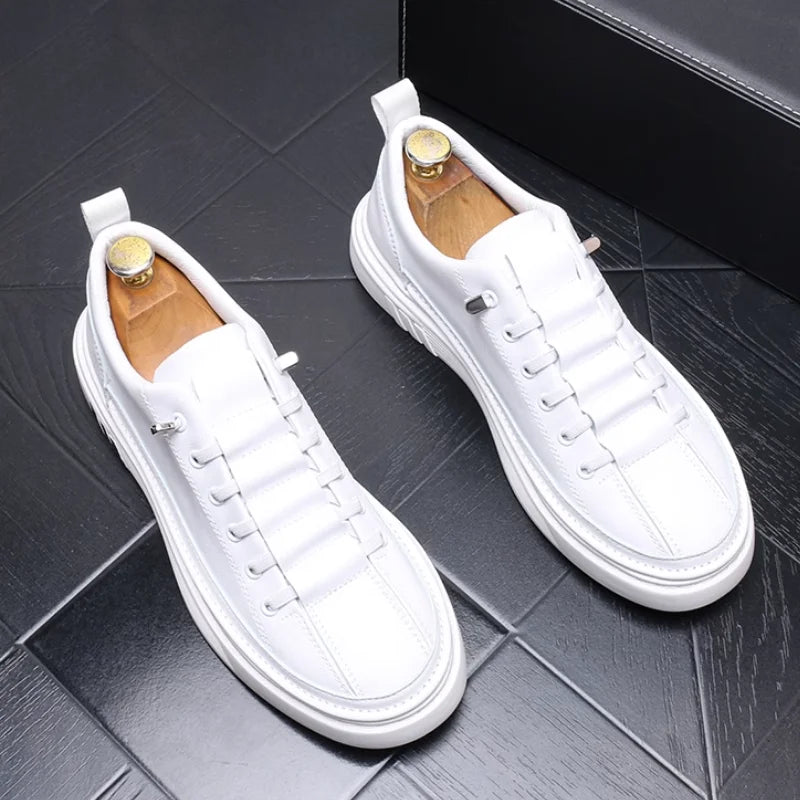 Casual Solid Slip-On Leather Sneakers