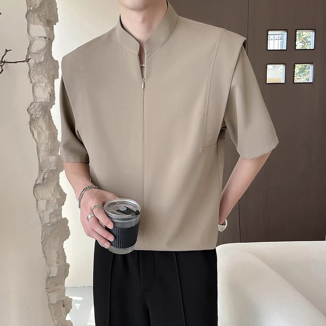 Casual Solid Half Zipper Breathable Shirt
