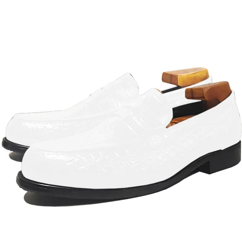 Shiny Slip-On Croc Pattern Loafers