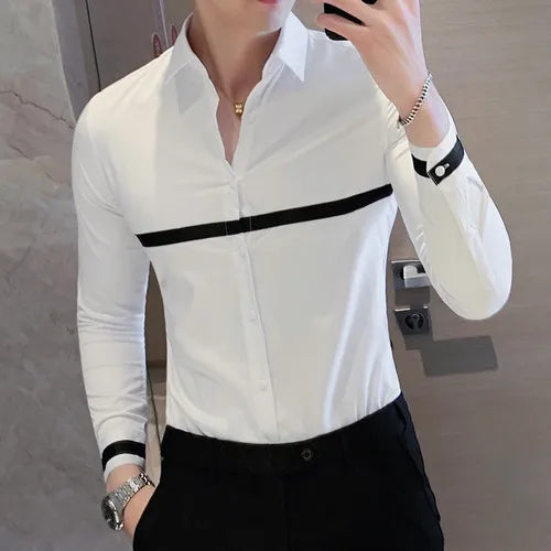 Ribbon Decor Slim-Fit Long Sleeve Shirt