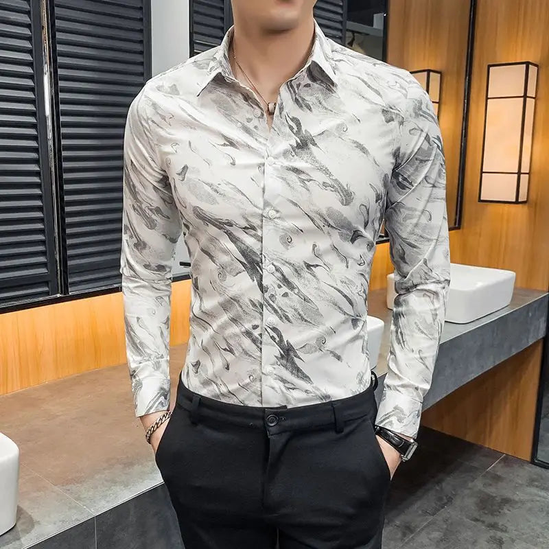 Abstract Fashion Printed Fitted Shirt