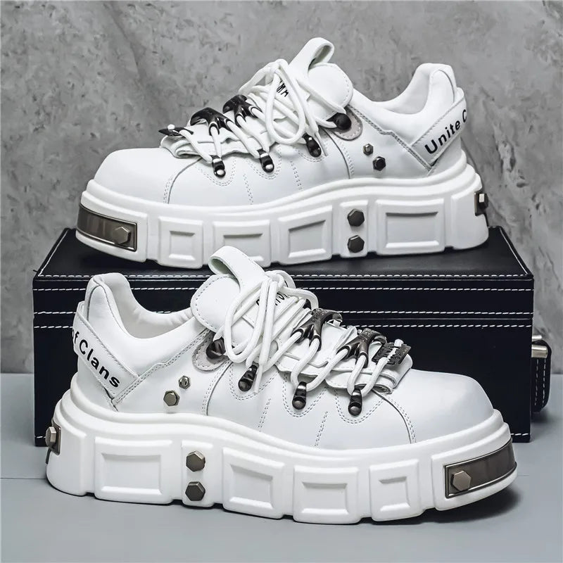 Thick Platform Split Leather Sneakers