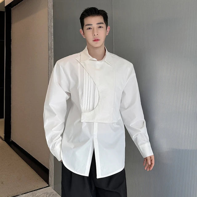 Fold Spliced Solid Color Shirt