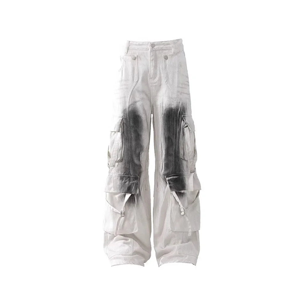 Grey Black Contrast Color Baggy Jeans