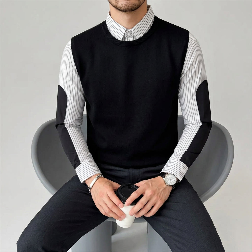 Fake 2 Pieces Knitted Vest Striped Shirts