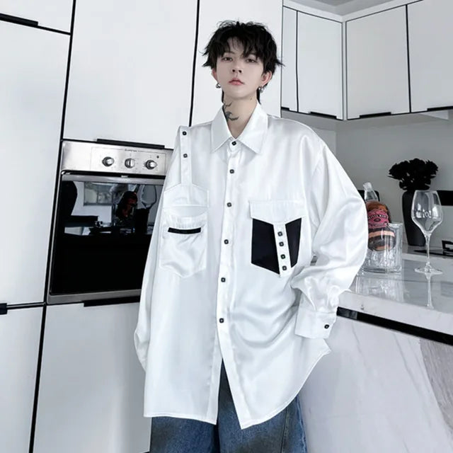 Solid Trendy Pockets Patchwork Shirt