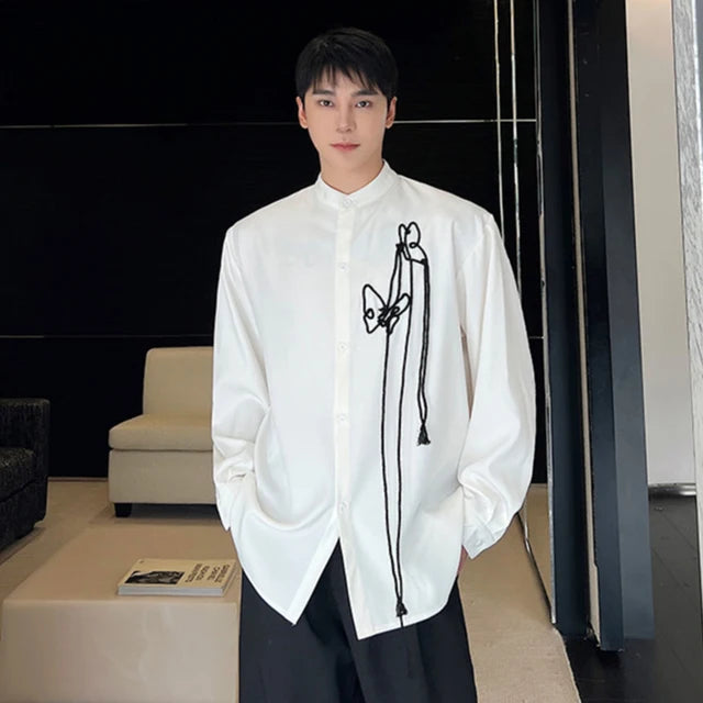 Rope Embroidered Butterfly Decor Shirt