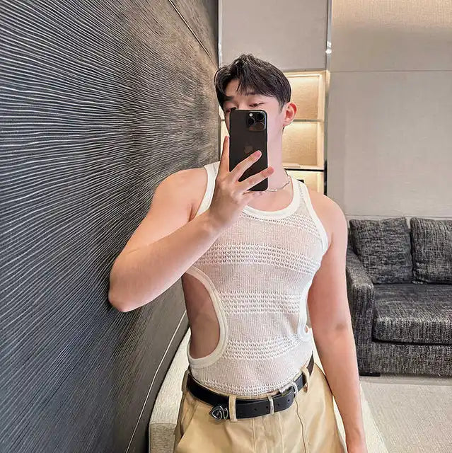 Hollowed Side Waist Polyester Tank Top