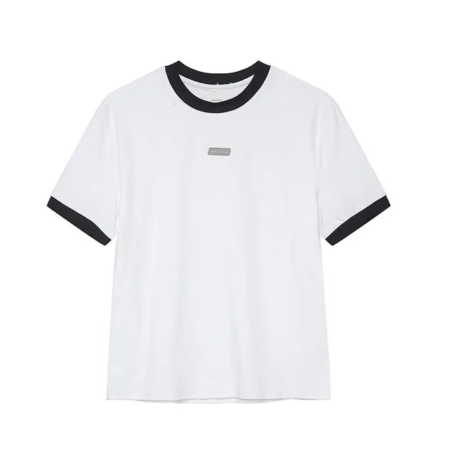 Simple Style Broadcloth O-Neck T-Shirt