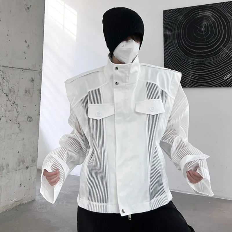 Mesh Splicing Stand Collar Jacket