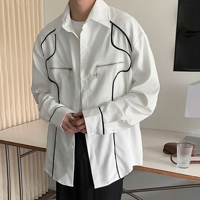 Zipper Contrast Stitched Loose Shirt