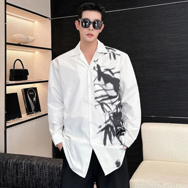 Ink Painting Printing Lapel Loose Shirt