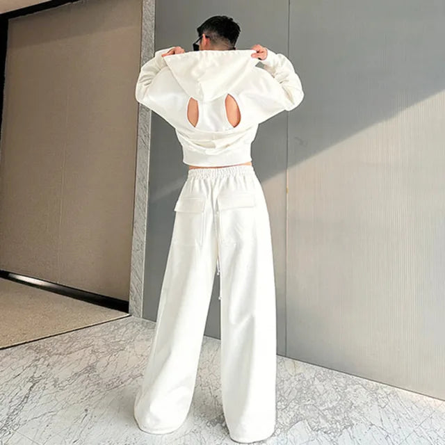 Hollow-Out Back Zipper Sweatshirt Pants Set