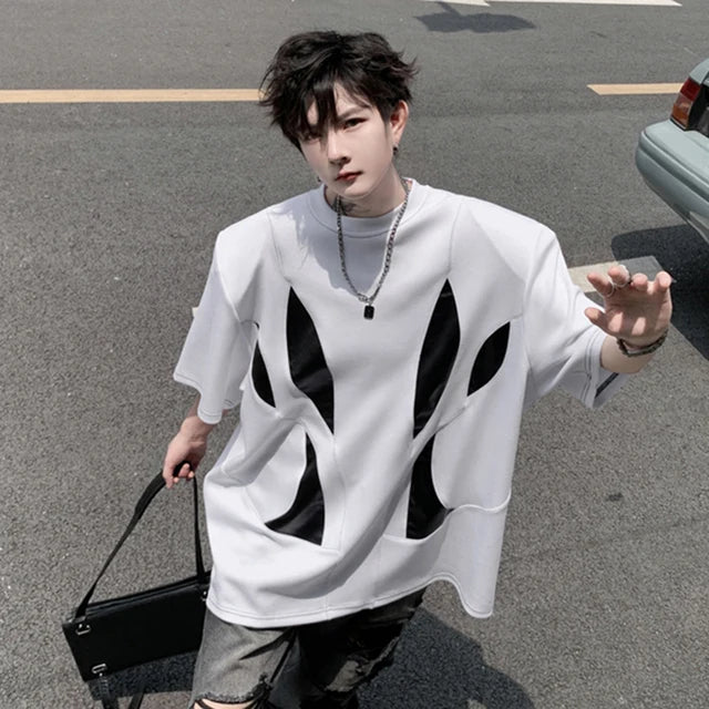 Patchwork O-Neck Geometric Pattern T-Shirt