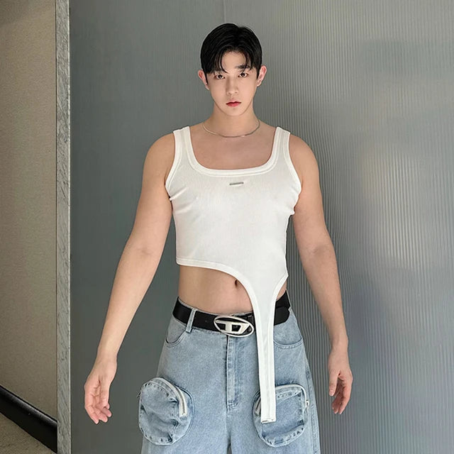 Asymmetric Cut Design Solid Tank Top