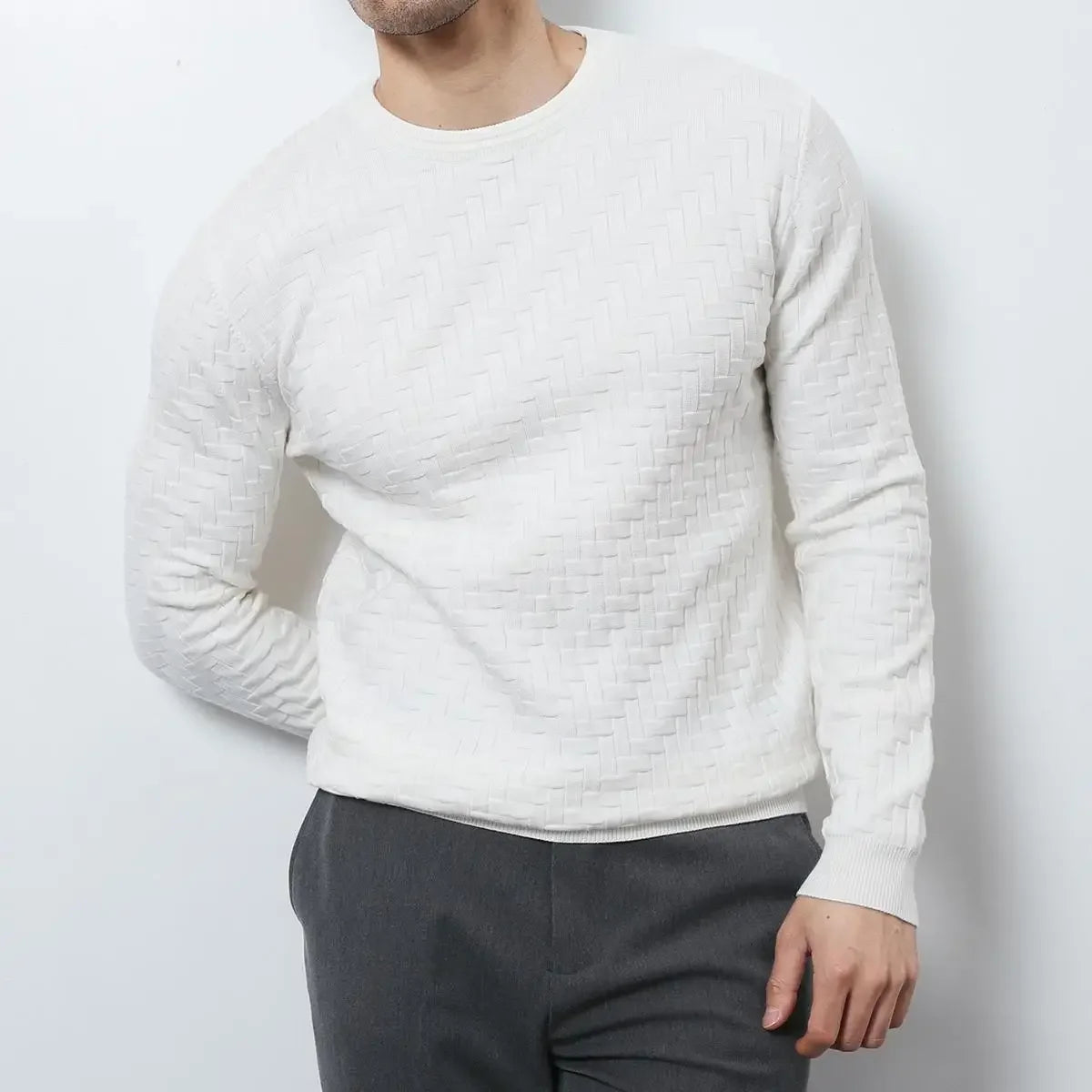 Solid Jacquard Woven Plaid Sweater