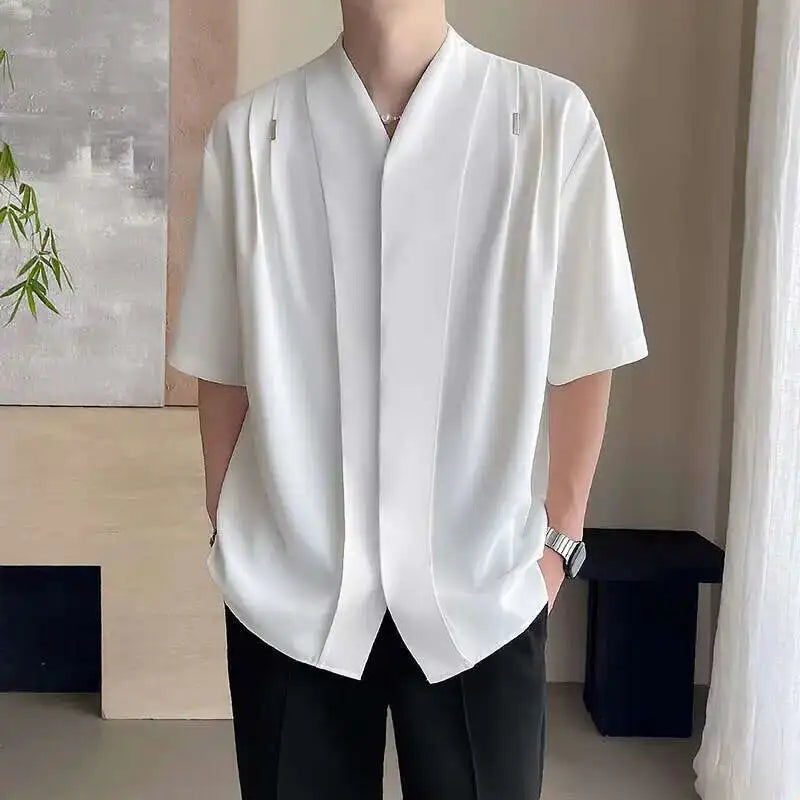 Mid-Sleeved V-Neck Solid Shirt