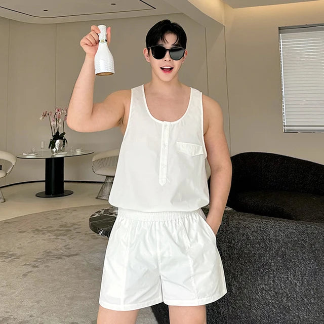 White Solid Tank Top Shorts Set