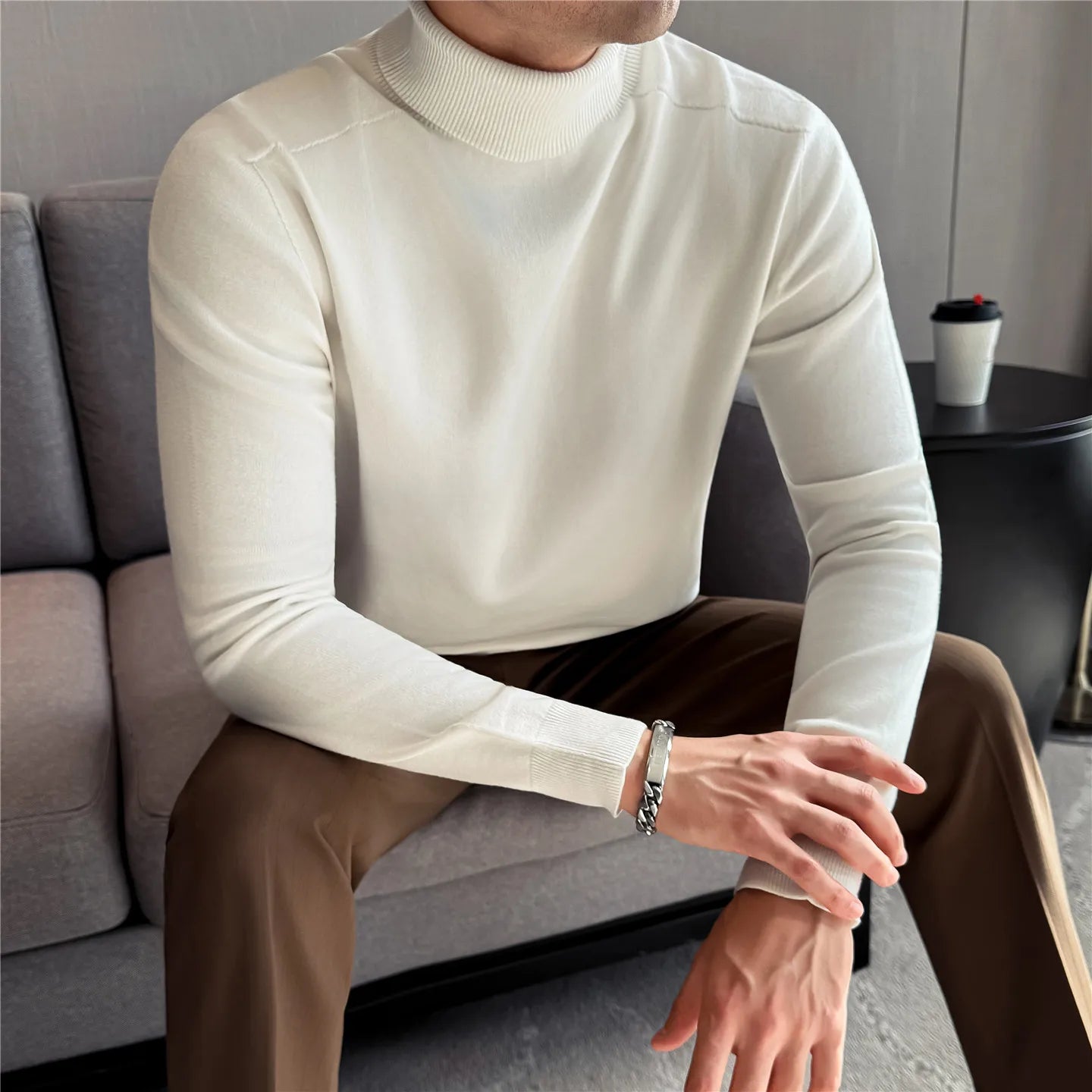 Elegant Solid Slim Turtleneck Sweater