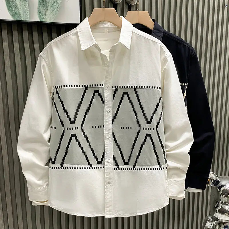 Geometric Print Pattern Patchwork Shirt