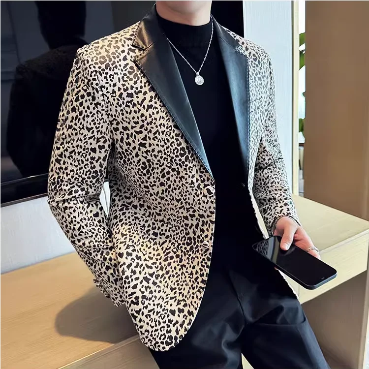 Leopard Pattern Single-Breasted Men Blazer