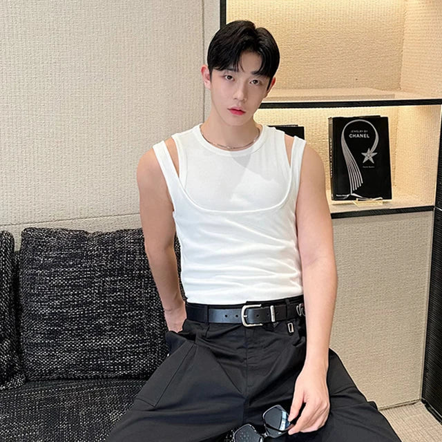 Double Layer Spliced Hollow-Out Tank Top