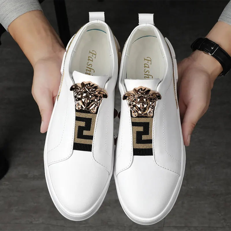Metal Appliques Leather Slip-On Sneakers
