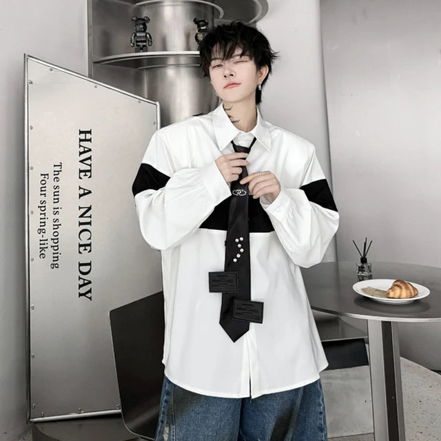 B&W Casual Patchwork Contrast Shirt