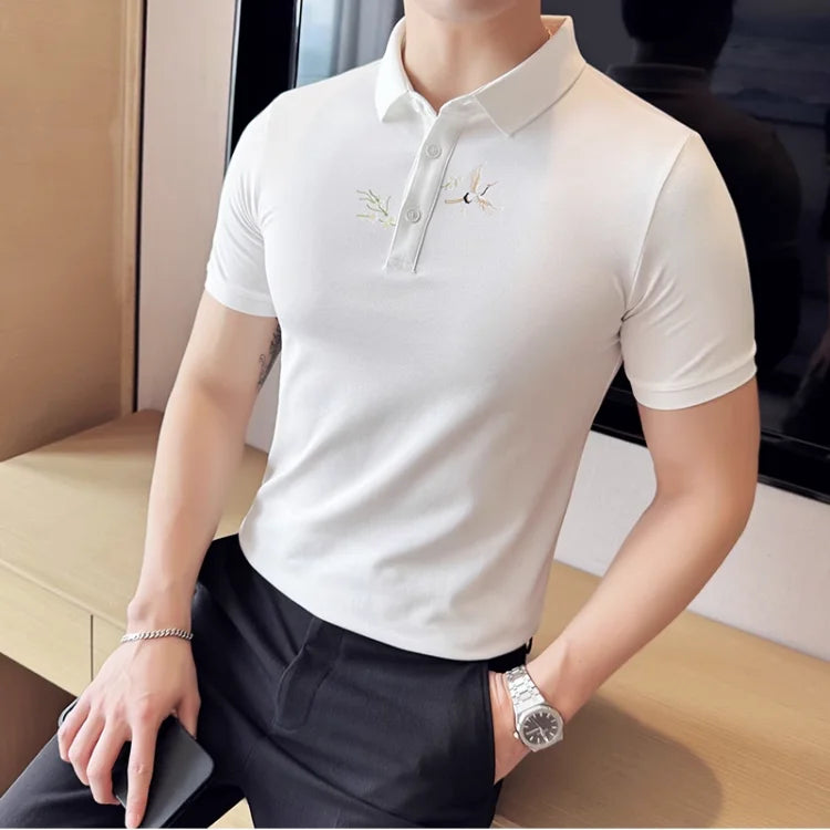 Bird & Flower Embroidered Polo Shirt