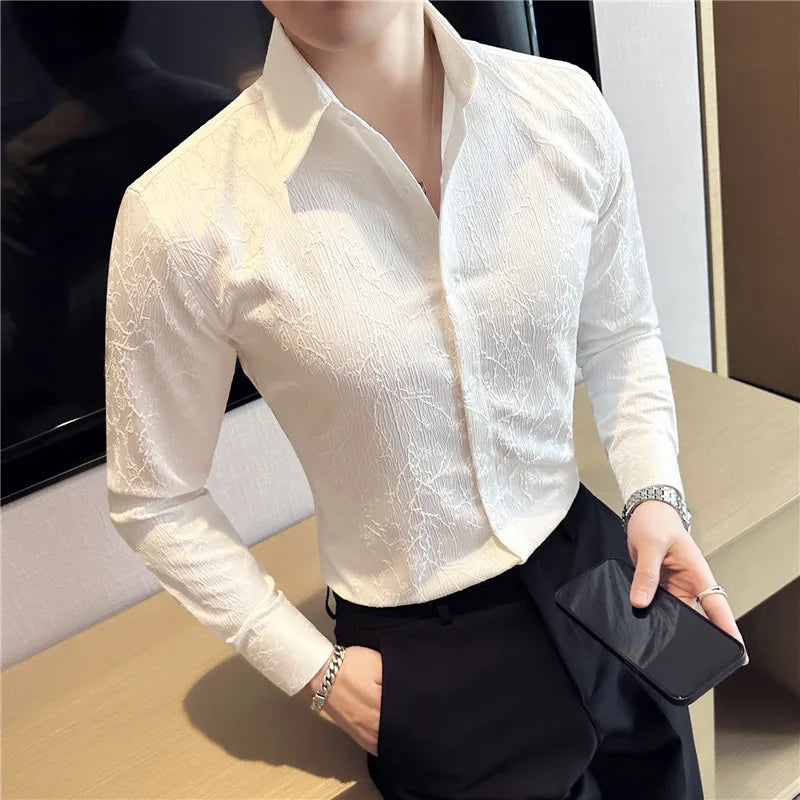 Flower Pattern Jacquard Slim-Fit Shirt