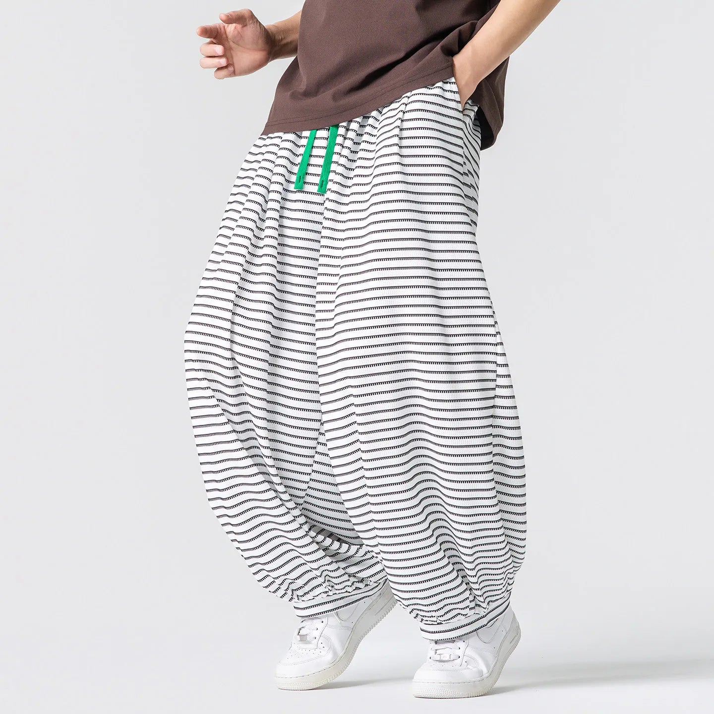 Elastic Waist Stripes Wide Leg Pants