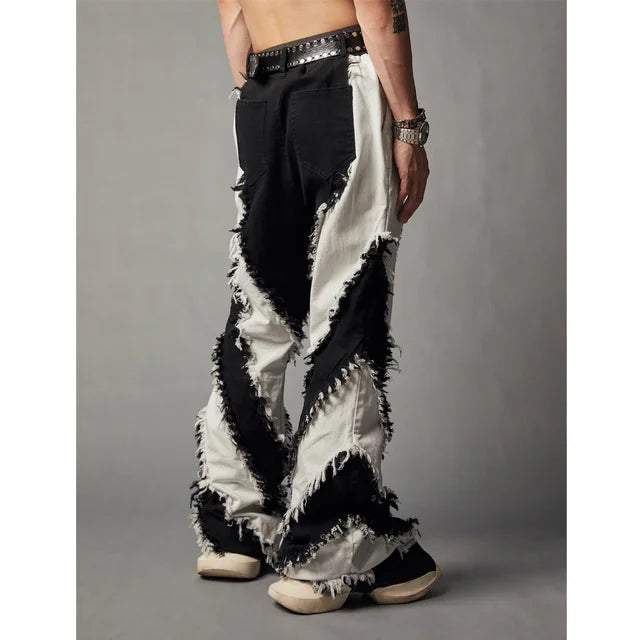 Patchwork Black Flare Pants Jeans