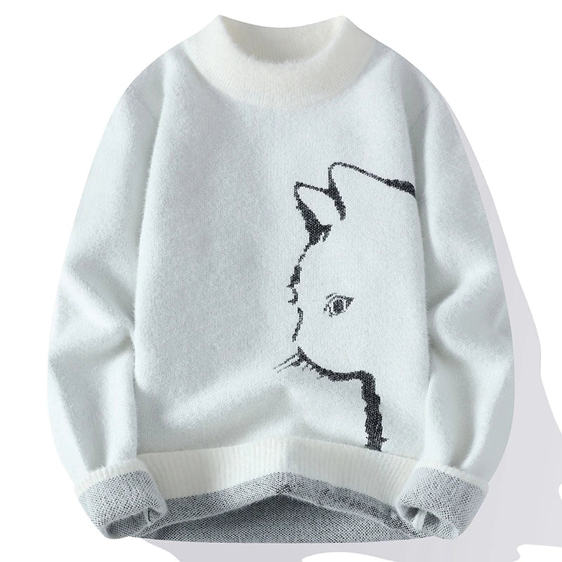 Solid Cat Silhouette Loose Sweater