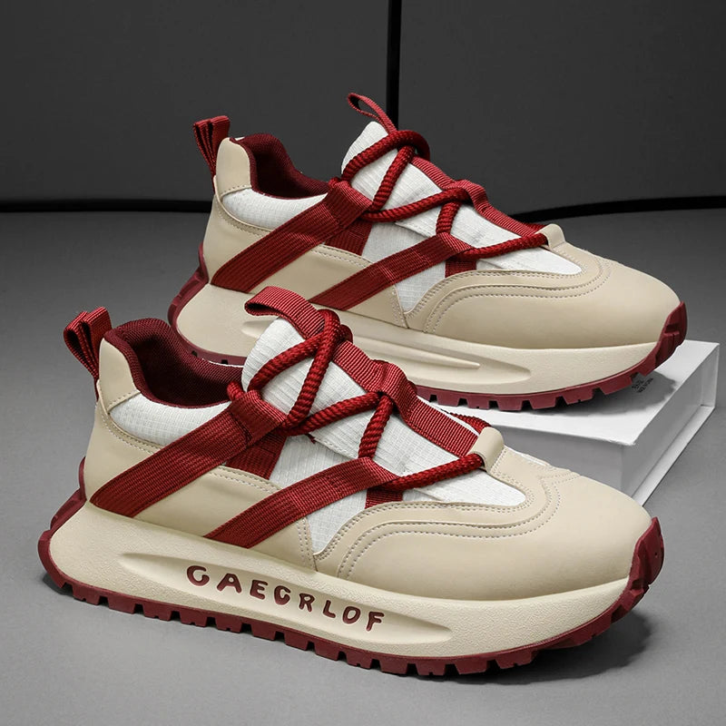 Casual Patchwork Leather Height-Increasing Chunky Sneakers